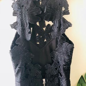 Saylor black floral overlay cocktail dress